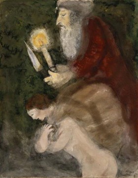  isaac - Abraham et Isaac sur le chemin du lieu du Sacrifice contemporain Marc Chagall